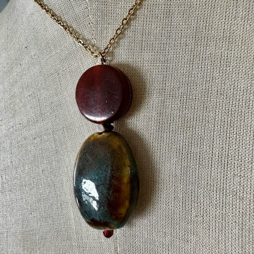 Resin & Ceramic Boho Pendant Necklace